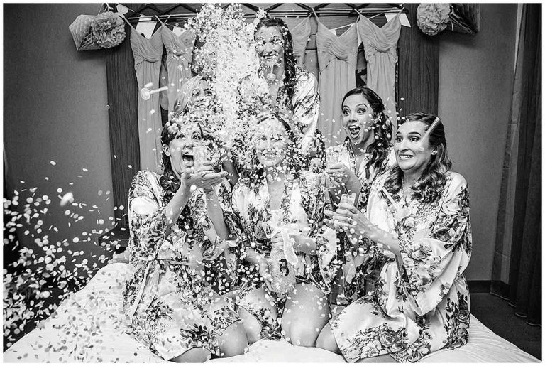 bridesmaids and confetti